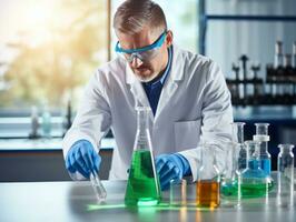 Male scientist conducting experiments in a high tech lab AI Generative photo