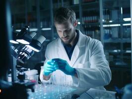 Male scientist conducting experiments in a high tech lab AI Generative photo