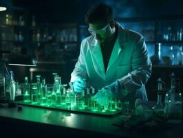 Male scientist conducting experiments in a high tech lab AI Generative photo