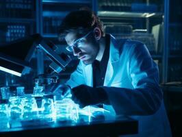 Male scientist conducting experiments in a high tech lab AI Generative photo