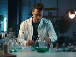 Male scientist conducting experiments in a high tech lab AI Generative photo