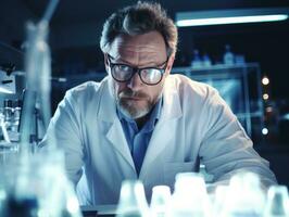 Male scientist conducting experiments in a high tech lab AI Generative photo