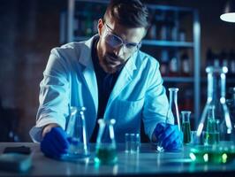 Male scientist conducting experiments in a high tech lab AI Generative photo