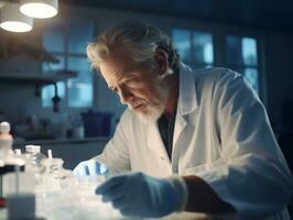 Male scientist conducting experiments in a high tech lab AI Generative photo