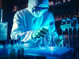 Male scientist conducting experiments in a high tech lab AI Generative photo