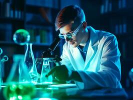 Male scientist conducting experiments in a high tech lab AI Generative photo