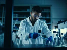 Male scientist conducting experiments in a high tech lab AI Generative photo