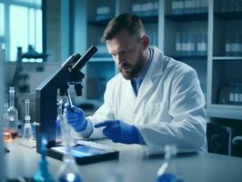Male scientist conducting experiments in a high tech lab AI Generative photo