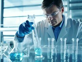 Male scientist conducting experiments in a high tech lab AI Generative photo