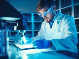 Male scientist conducting experiments in a high tech lab AI Generative photo