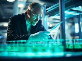 Male scientist conducting experiments in a high tech lab AI Generative photo