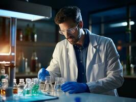 Male scientist conducting experiments in a high tech lab AI Generative photo