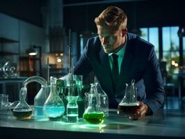 Male scientist conducting experiments in a high tech lab AI Generative photo