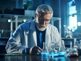 Male scientist conducting experiments in a high tech lab AI Generative photo