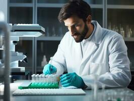 Male scientist conducting experiments in a high tech lab AI Generative photo
