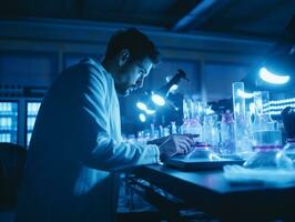 Male scientist conducting experiments in a high tech lab AI Generative photo