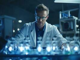 Male scientist conducting experiments in a high tech lab AI Generative photo