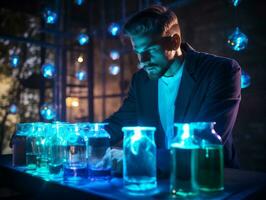 Male scientist conducting experiments in a high tech lab AI Generative photo