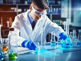 Male scientist conducting experiments in a high tech lab AI Generative photo