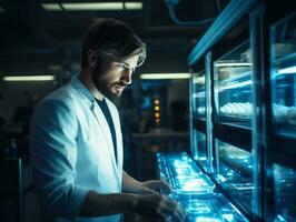 Male scientist conducting experiments in a high tech lab AI Generative photo
