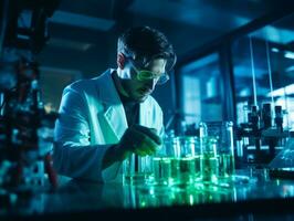 Male scientist conducting experiments in a high tech lab AI Generative photo
