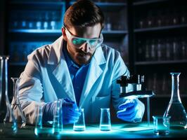 Male scientist conducting experiments in a high tech lab AI Generative photo