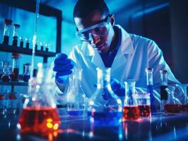 Male scientist conducting experiments in a high tech lab AI Generative photo
