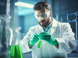 Male scientist conducting experiments in a high tech lab AI Generative photo