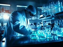 Male scientist conducting experiments in a high tech lab AI Generative photo