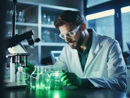 Male scientist conducting experiments in a high tech lab AI Generative photo