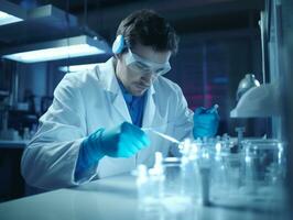 Male scientist conducting experiments in a high tech lab AI Generative photo