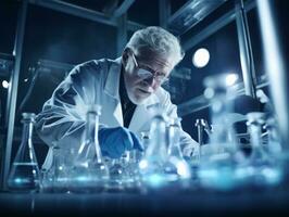 Male scientist conducting experiments in a high tech lab AI Generative photo