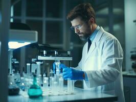 Male scientist conducting experiments in a high tech lab AI Generative photo