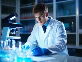 Male scientist conducting experiments in a high tech lab AI Generative photo