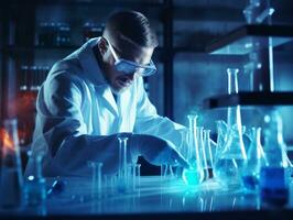 Male scientist conducting experiments in a high tech lab AI Generative photo