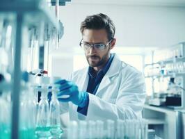 Male scientist conducting experiments in a high tech lab AI Generative photo
