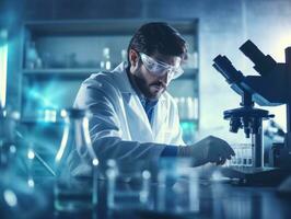 Male scientist conducting experiments in a high tech lab AI Generative photo