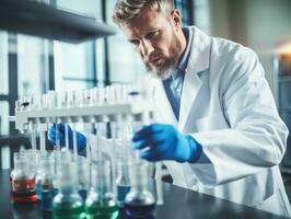 Male scientist conducting experiments in a high tech lab AI Generative photo