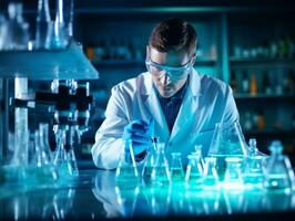 Male scientist conducting experiments in a high tech lab AI Generative photo