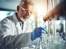 Male scientist conducting experiments in a high tech lab AI Generative photo