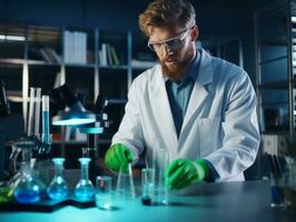 Male scientist conducting experiments in a high tech lab AI Generative photo