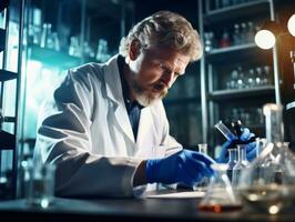 Male scientist conducting experiments in a high tech lab AI Generative photo