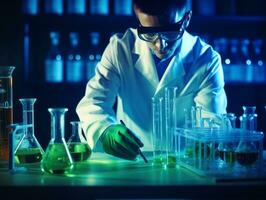 Male scientist conducting experiments in a high tech lab AI Generative photo