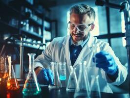 Male scientist conducting experiments in a high tech lab AI Generative photo