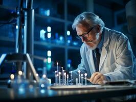 Male scientist conducting experiments in a high tech lab AI Generative photo