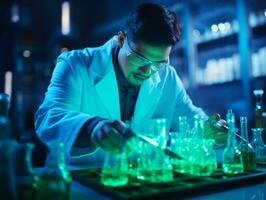 Male scientist conducting experiments in a high tech lab AI Generative photo