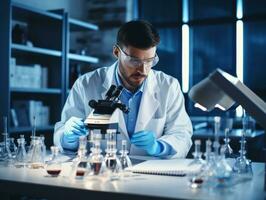 Male scientist conducting experiments in a high tech lab AI Generative photo