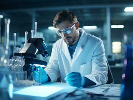 Male scientist conducting experiments in a high tech lab AI Generative photo