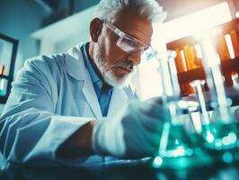 Male scientist conducting experiments in a high tech lab AI Generative photo