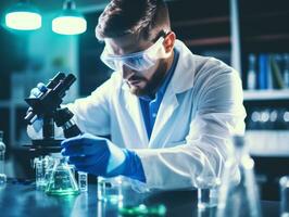 Male scientist conducting experiments in a high tech lab AI Generative photo